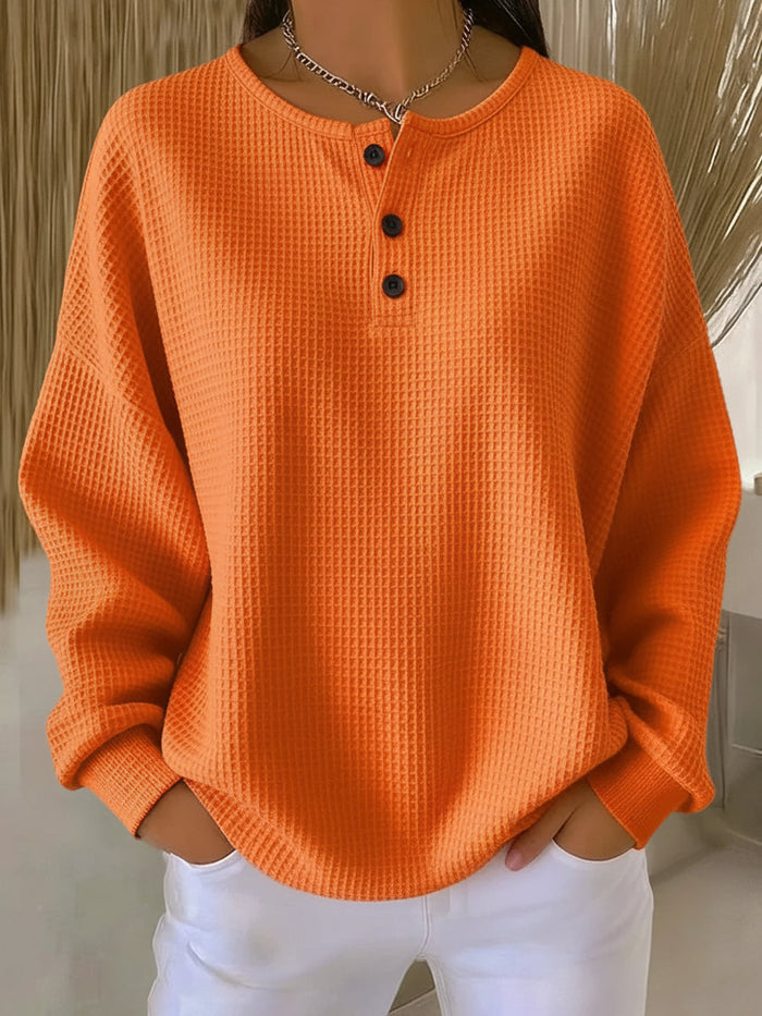 Anne waffle-knit collared sweatshirt with relaxed fit shown in multiple colors
