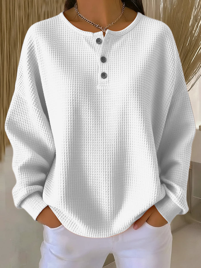 Anne waffle-knit collared sweatshirt with relaxed fit shown in multiple colors
