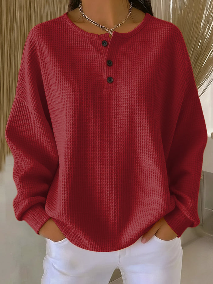 Anne waffle-knit collared sweatshirt with relaxed fit shown in multiple colors