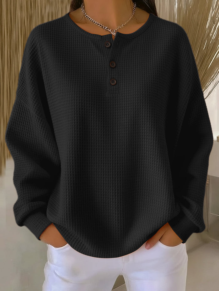 Anne waffle-knit collared sweatshirt with relaxed fit shown in multiple colors