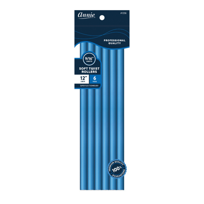 Annie Soft Twist Hair Rollers 9/16 Inch, 6 Count, Blue