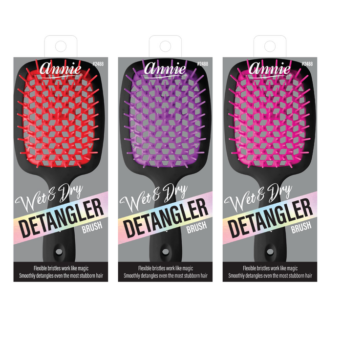 Annie Wet & Dry Detangler Brush, 1 Count, Assorted Black