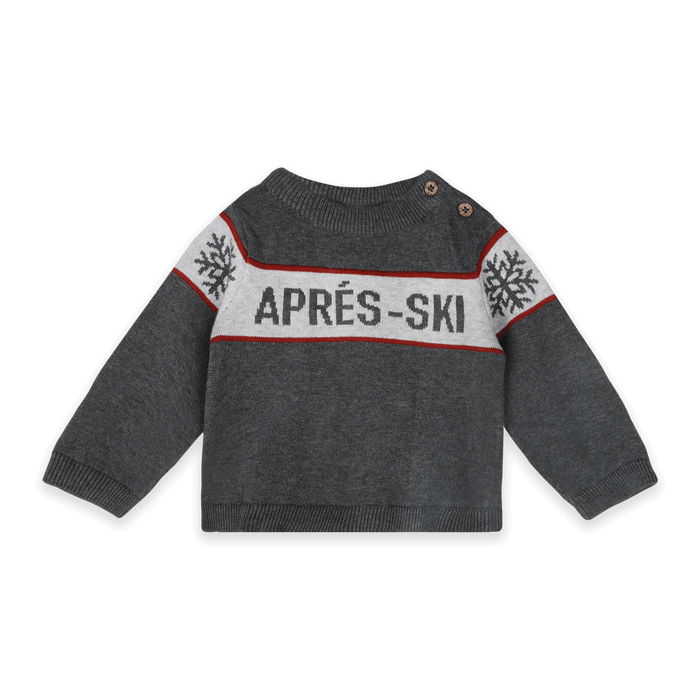Charcoal Apres Ski Baby Knit Wordy Pullover, Organic Cotton