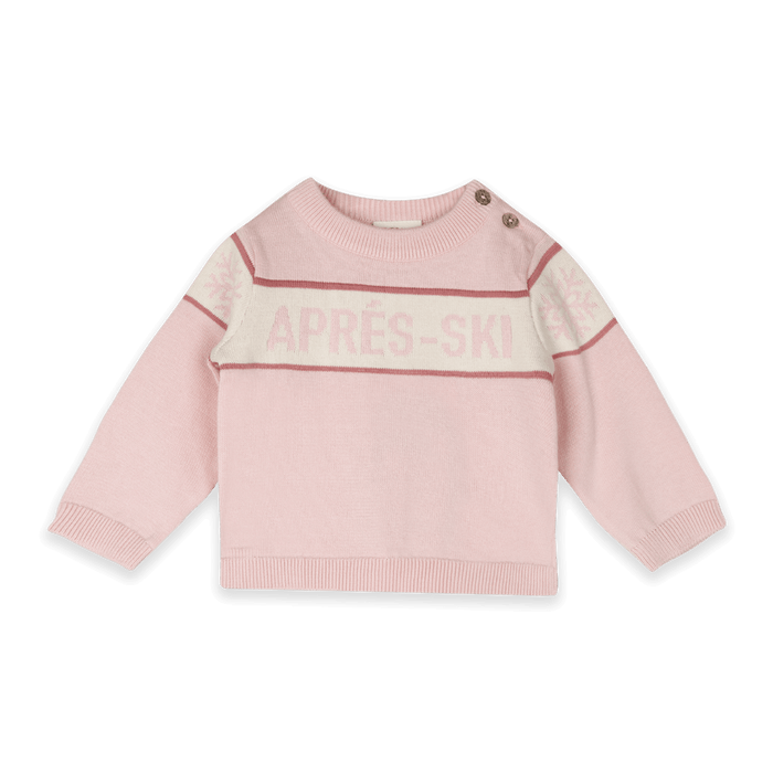 Sweet Pink Apres Ski Baby Knit Wordy Pullover, Organic Cotton