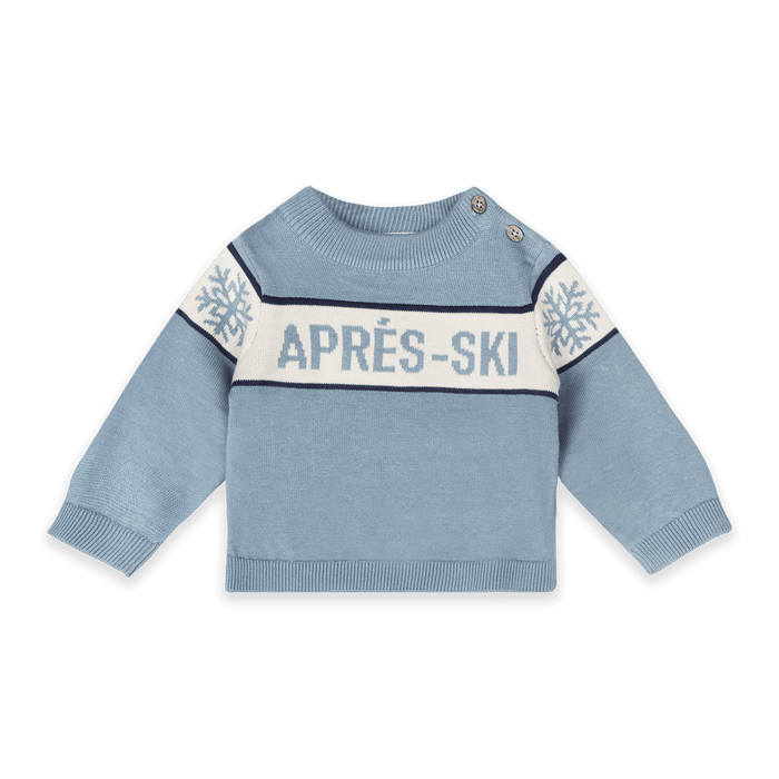 Mineral Blue Apres Ski Baby Knit Wordy Pullover, Organic Cotton