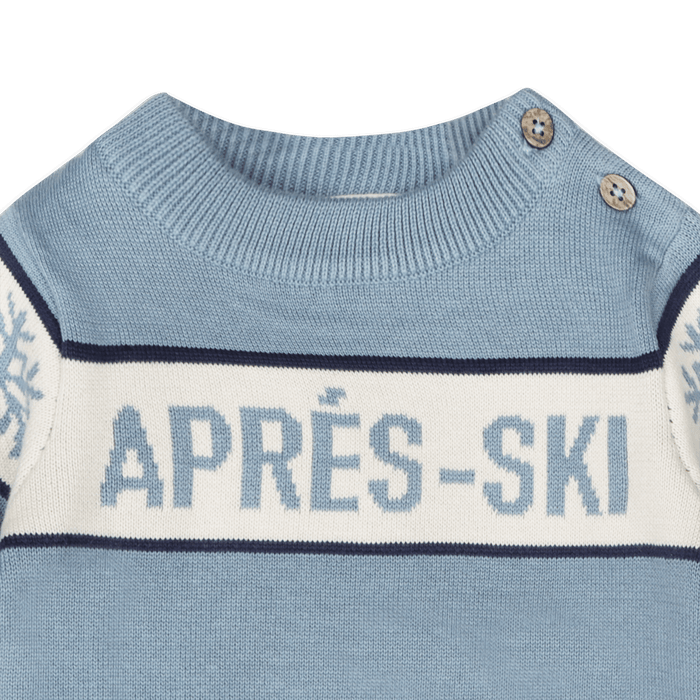Mineral Blue Apres Ski Baby Knit Wordy Pullover, Detail