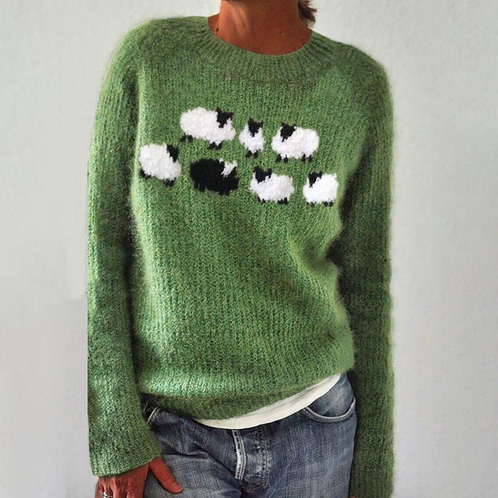 Ariane adorable knit sweater in green, soft cozy relaxed-fit pullover