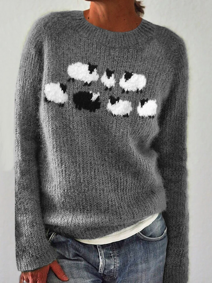 Ariane adorable knit sweater in green, soft cozy relaxed-fit pullover