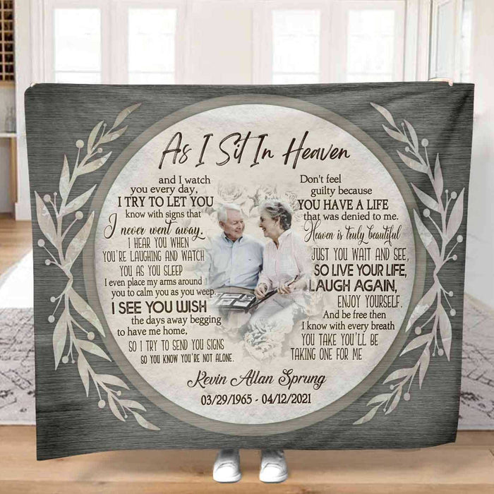As I Sit In Heaven Memorial Blankets With Pictures, Loss Of Mother Sympathy Blankets, In Loving Memory Photo Blanket