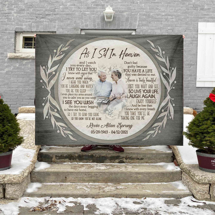 As I Sit In Heaven Memorial Blankets With Pictures, Loss Of Mother Sympathy Blankets, In Loving Memory Photo Blanket
