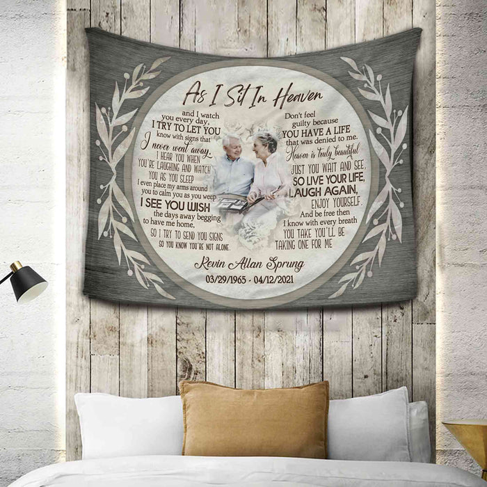 As I Sit In Heaven Memorial Blankets With Pictures, Loss Of Mother Sympathy Blankets, In Loving Memory Photo Blanket