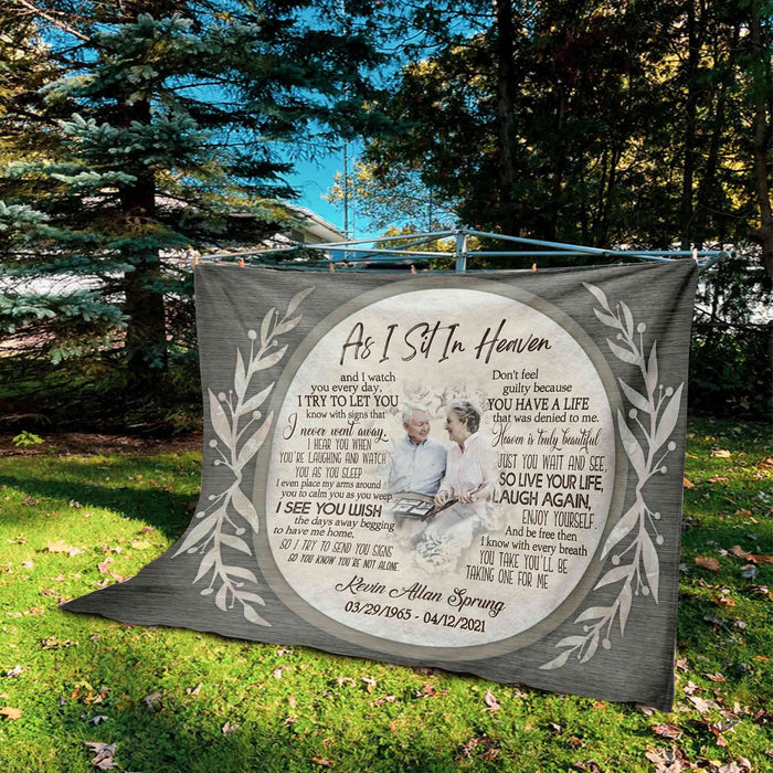 As I Sit In Heaven Memorial Blankets With Pictures, Loss Of Mother Sympathy Blankets, In Loving Memory Photo Blanket