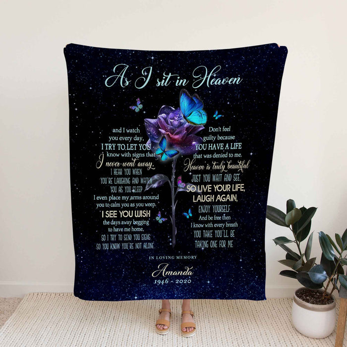 As I Sit In Heaven Memorial Butterfly Blankets, Bereavement Poem