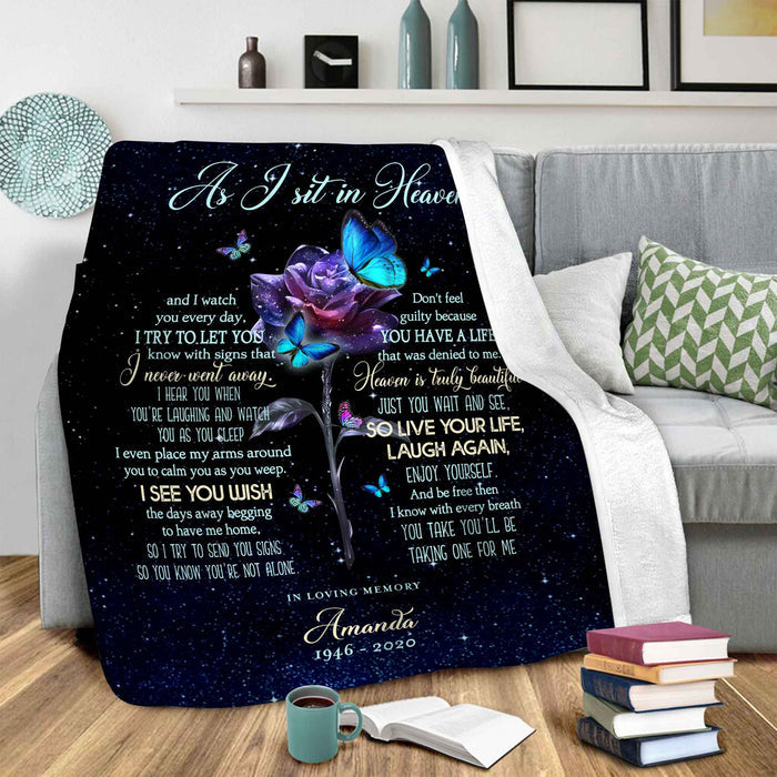 As I Sit In Heaven Memorial Butterfly Blankets, Bereavement Poem