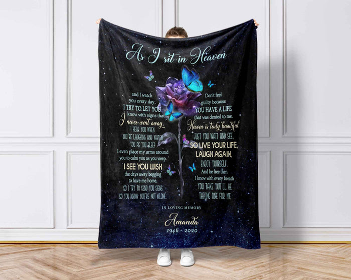 As I Sit In Heaven Memorial Butterfly Blankets, Bereavement Poem