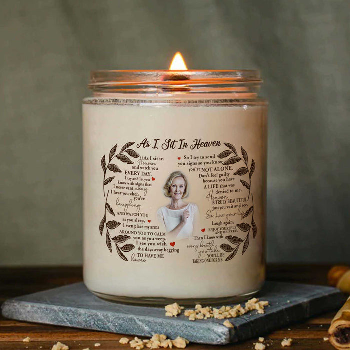 As I Sit In Heaven Sympathy Candle Loss Of Mother, Memorial Candle With Picture, Personalized Memorial Candle