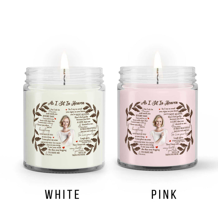 As I Sit In Heaven Sympathy Candle Loss Of Mother, Memorial Candle With Picture, Personalized Memorial Candle