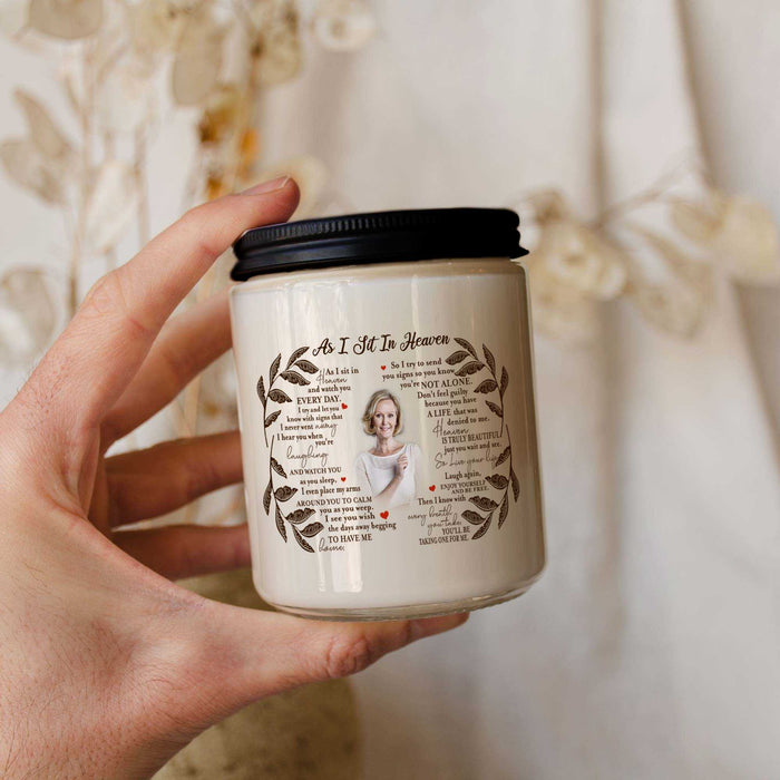 As I Sit In Heaven Sympathy Candle Loss Of Mother, Memorial Candle With Picture, Personalized Memorial Candle