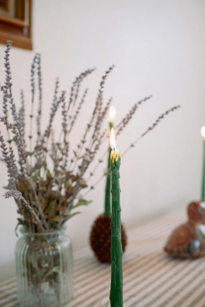 Asparagus Beeswax Taper Candles Set of 2