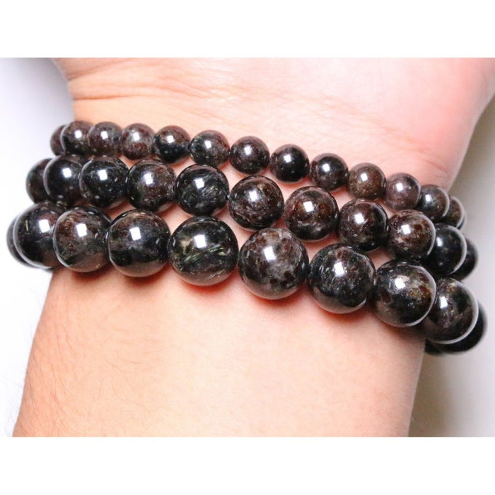 Astrophyllite Hornblende Beaded Bracelet with Silver Logo Bead