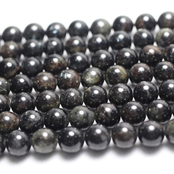 Astrophyllite Hornblende Beaded Bracelet with Silver Logo Bead