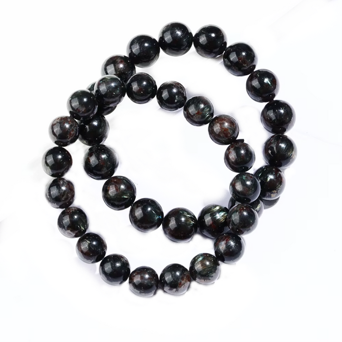 Astrophyllite Hornblende Beaded Bracelet with Silver Logo Bead