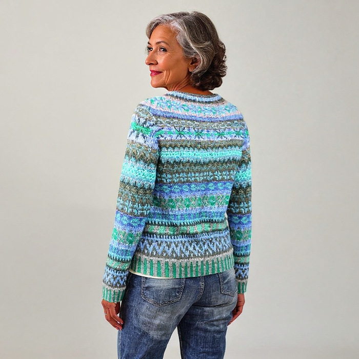 Audrey timeless Icelandic knit sweater with vibrant patterned design for women