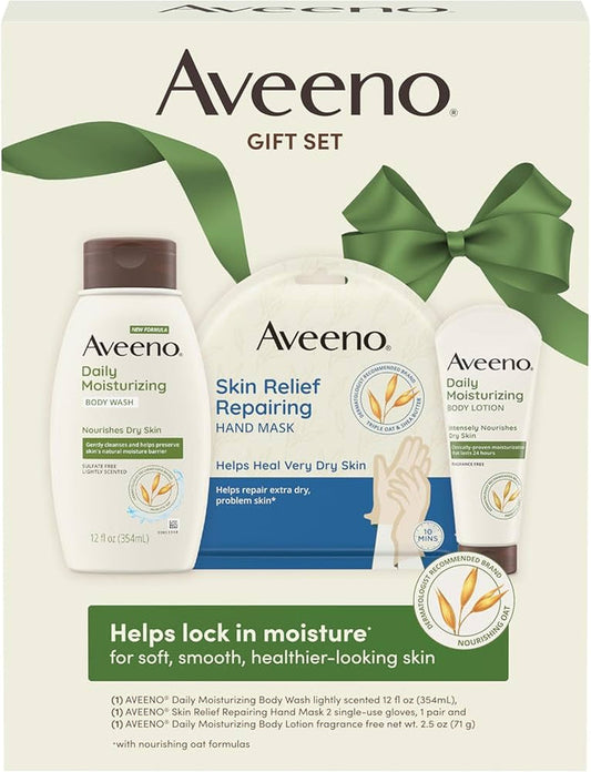 AVEENO Gift Set help look in moisture for soft smooth healthier looks skin بكج العناية بالجسم من افينو