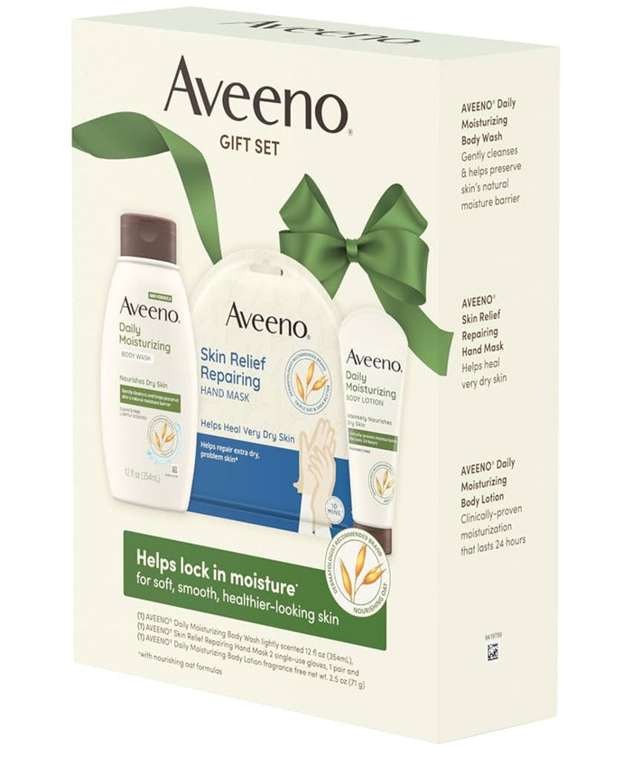 AVEENO Gift Set help look in moisture for soft smooth healthier looks skin بكج العناية بالجسم من افينو