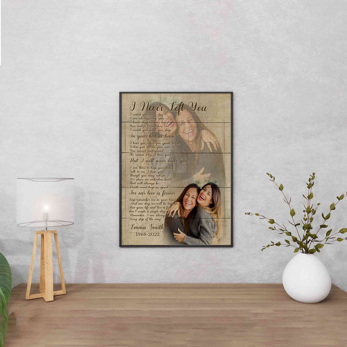 Best Sympathy Gifts for Loss of Mother, I Never Left You Memorial Canvas With Photo, Mom Remembrance Gifts