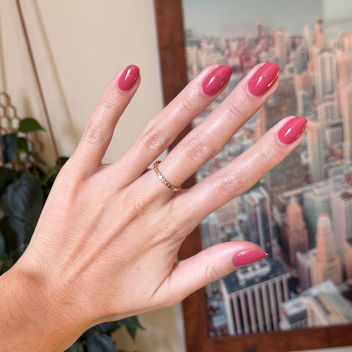 LD - Gel shown on natural nails in a rich rosy shade for a smooth, long-lasting manicure by Olive and June