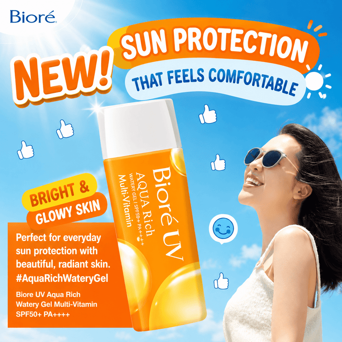 Biore UV Aqua Rich Watery Gel Multi-Vitamin SPF50+ PA++++ 90ml بيوريه يو في أكوا ريتش جل مائي متعدد الفيتامينات - Princess Cosmetics Qatar