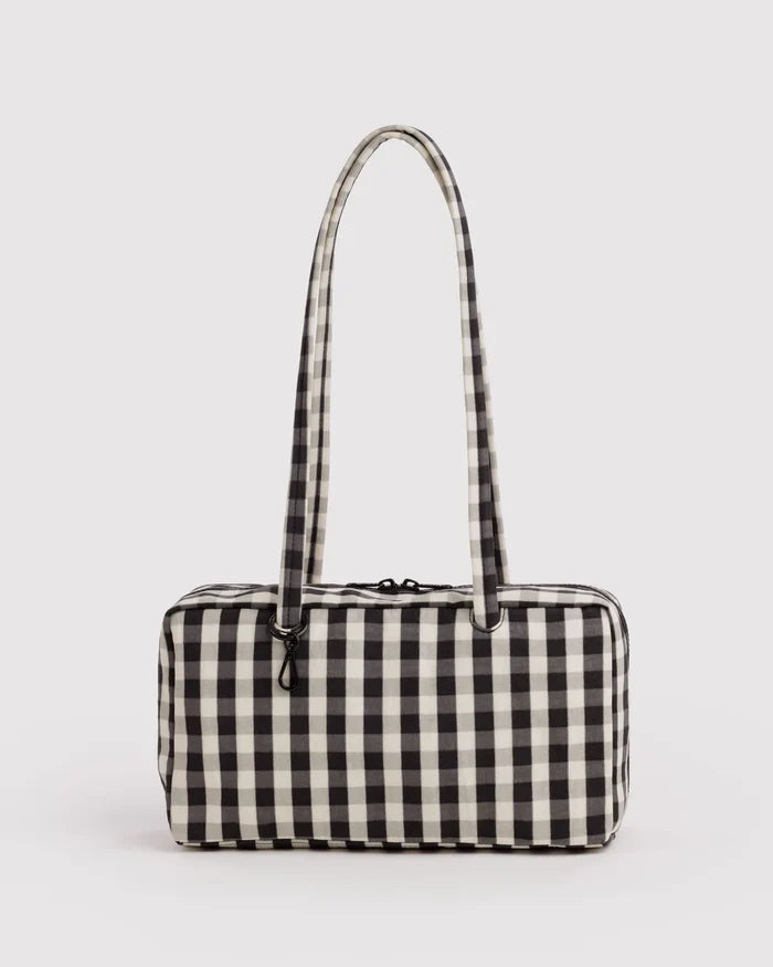 Black and White Gingham Nylon Bowler Bag