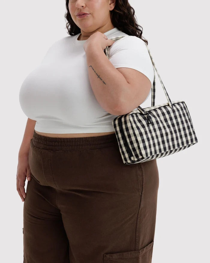 Black and White Gingham Nylon Bowler Bag