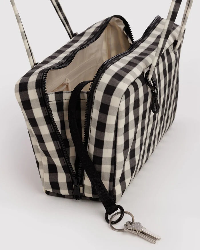 Black and White Gingham Nylon Bowler Bag