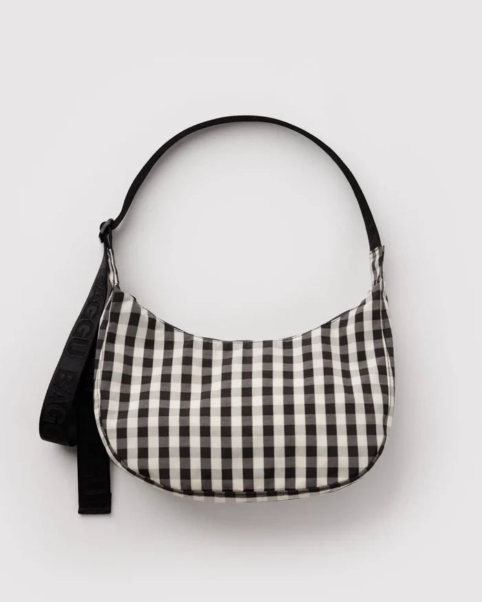 Black & Cream Gingham Medium Crescent Bag