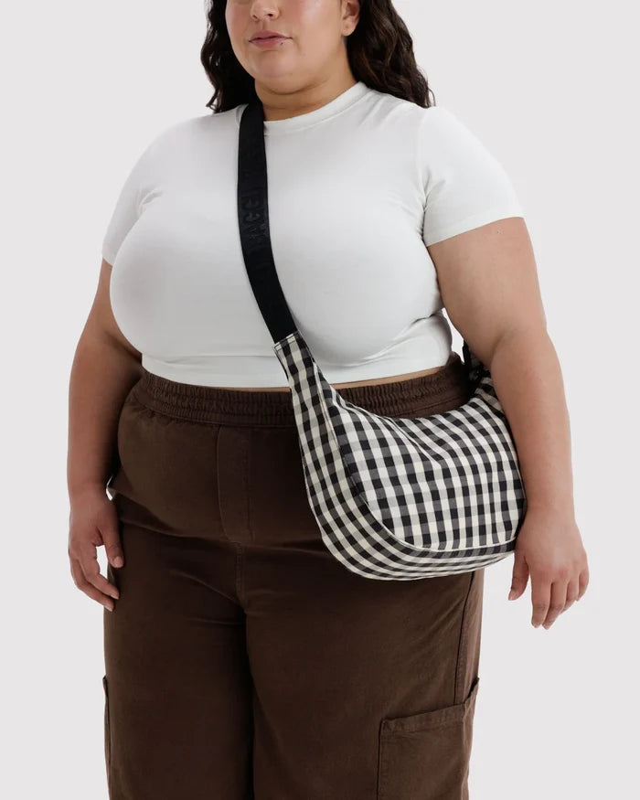 Black & Cream Gingham Medium Crescent Bag