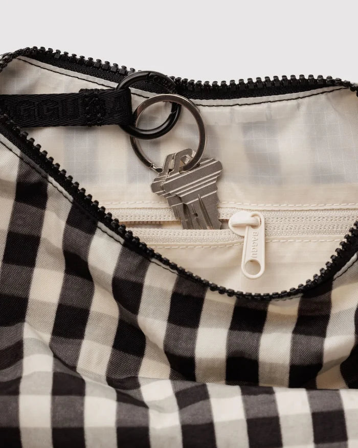 Black & Cream Gingham Medium Crescent Bag