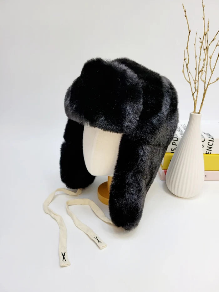 Black Faux Fur Trapper Hat