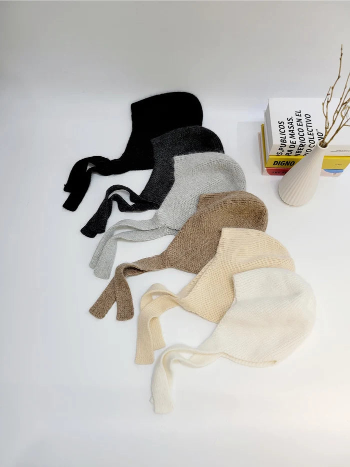 Black Knitted Angora Bonnet