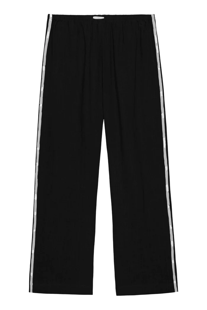 Black Linen Crop Racer Stripe Pant