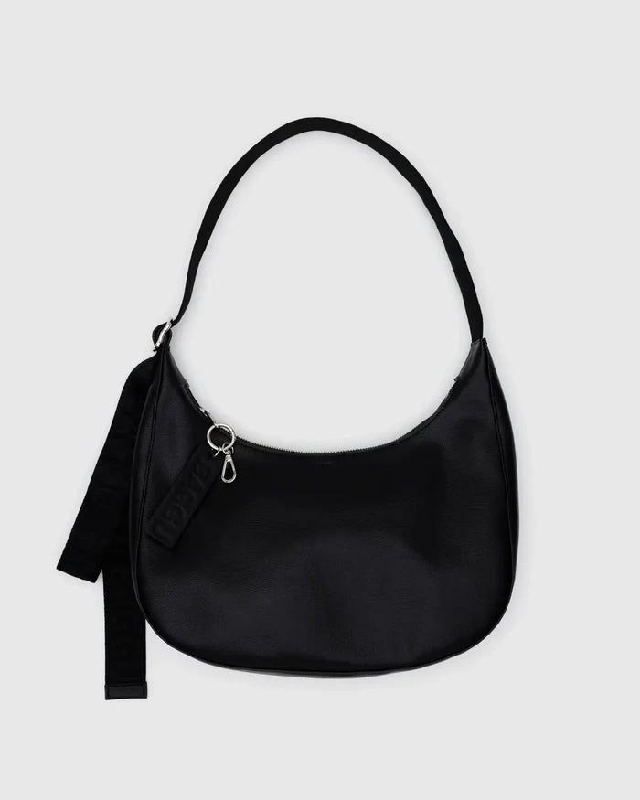 Black Medium Recycled Leather Crescent Bag