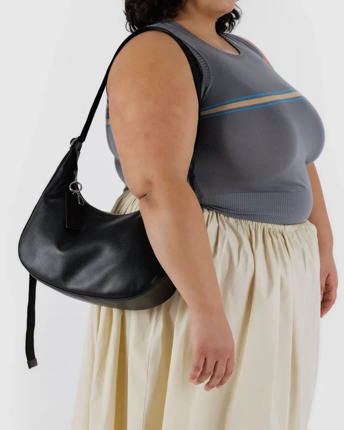 Black Medium Recycled Leather Crescent Bag
