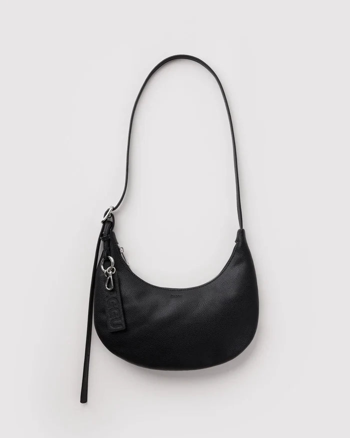 Black Small Recycled Leather Flat Crescent Bag