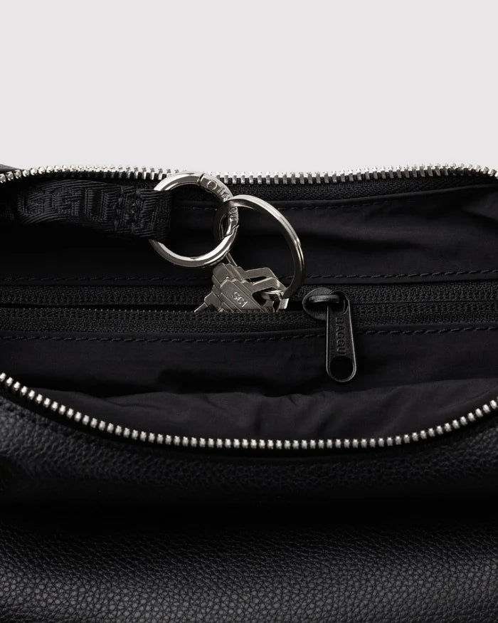 Black Small Recycled Leather Flat Crescent Bag