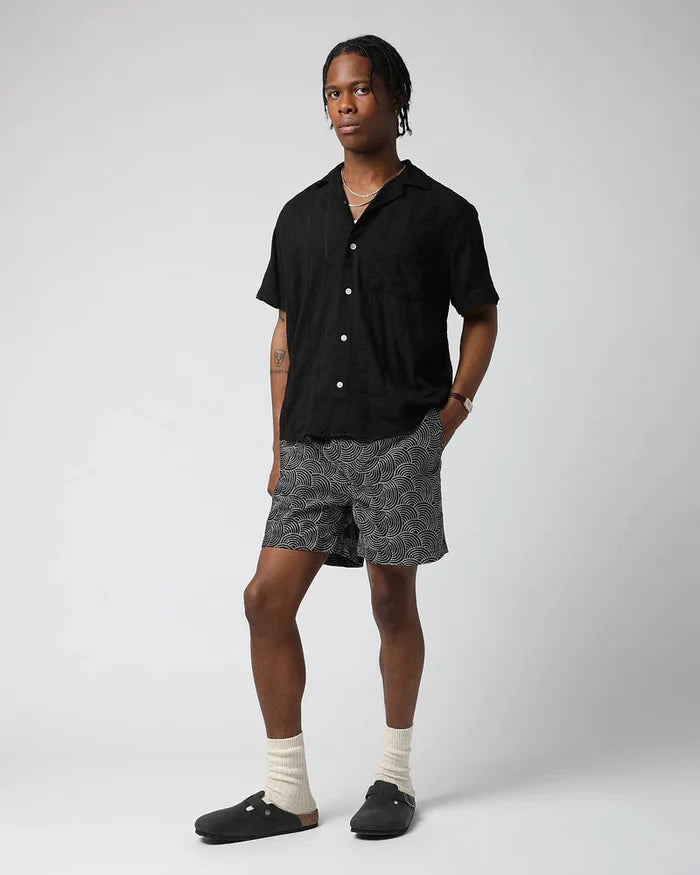 Black Striped Seersucker Short Sleeve Button Up