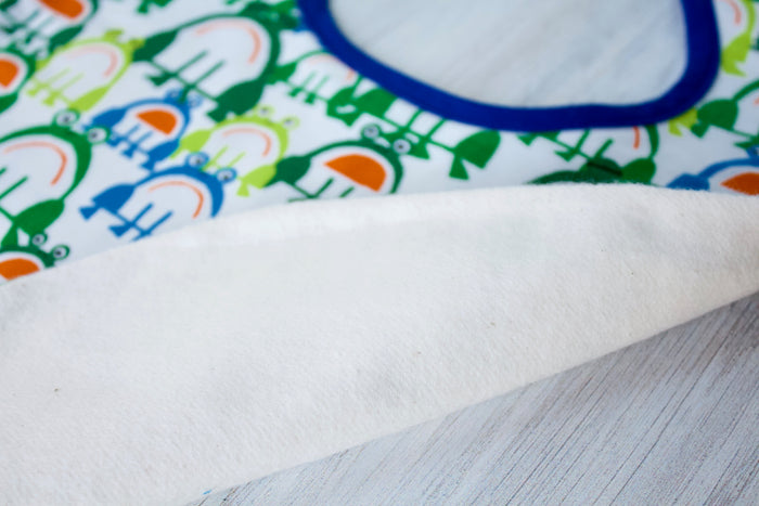 Bobby the Frog Bib-The Blue Peony-Animal_Frog,Category_Bib,Color_Blue,Color_Green,Department_Organic Baby,Material_Organic Cotton,Pattern_Ed Emberley's Animals,Theme_Animal