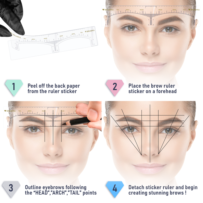 Brawna - Eyebrow Ruler Stencil - 100 Pcs Clear Adhesive Eyebrow Shaping