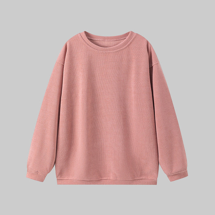 Britley cozy round neck long sleeve sweatshirt shown in a soft solid color