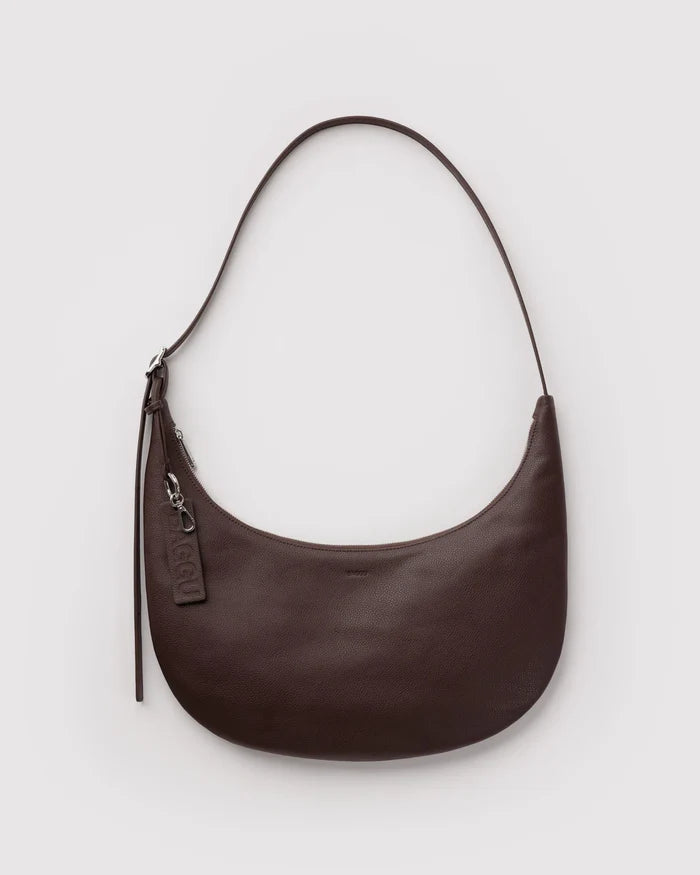 Brown Medium Recycled Leather Flat Crescent Bag